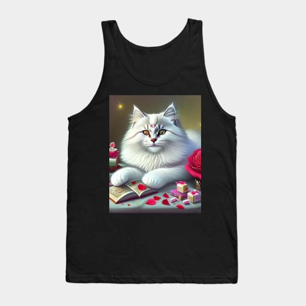 White Siberian Forest Cat Tank Top by Enchanted Reverie